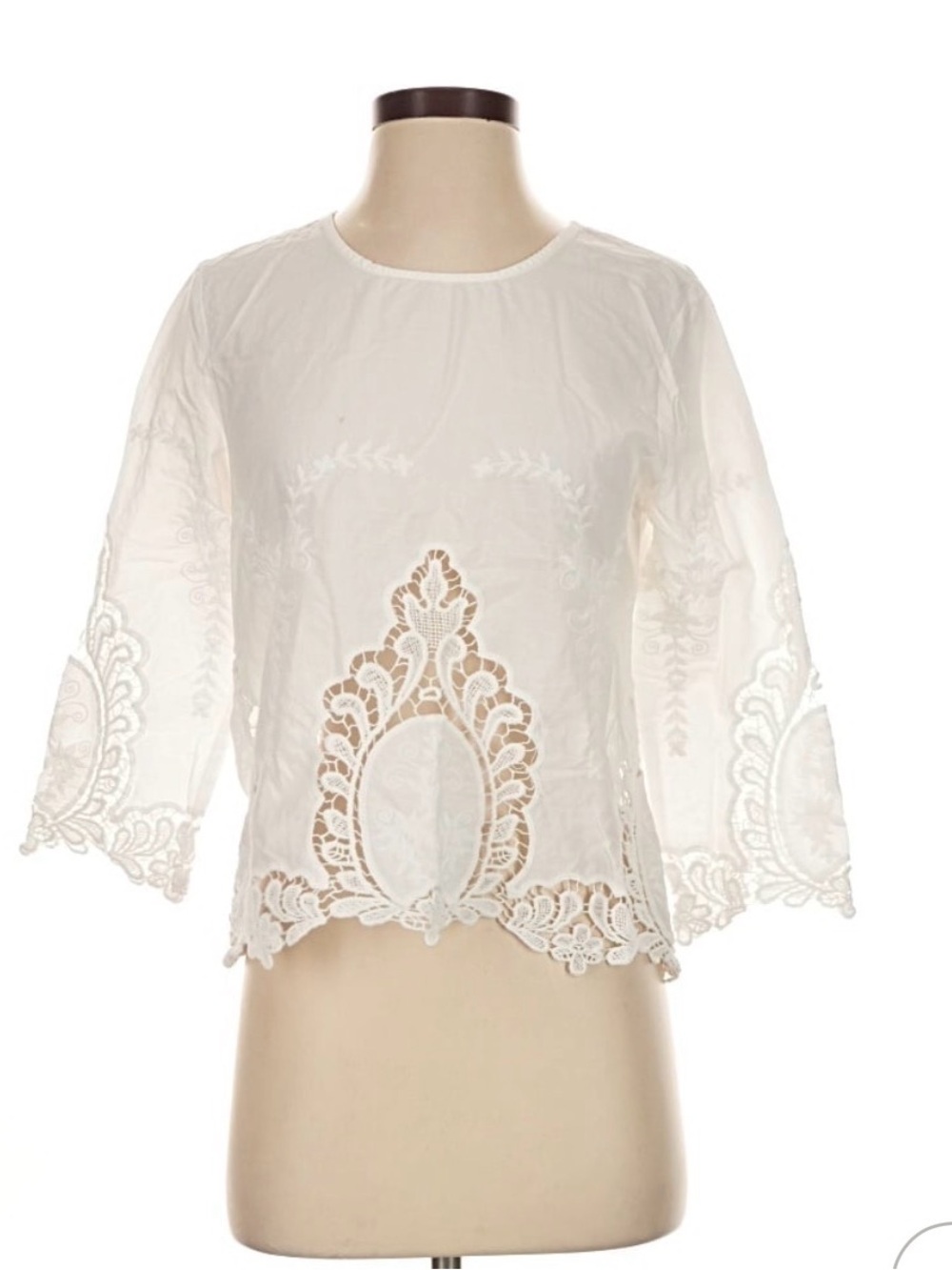 Cynthia Rowley White Embroidered Lace-Trim Blouse